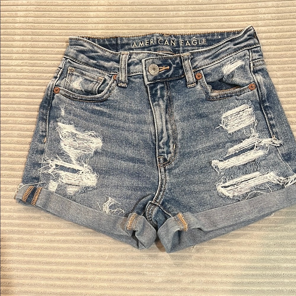 American Eagle Outfitters Women's Ripped Blue Jean Shorts